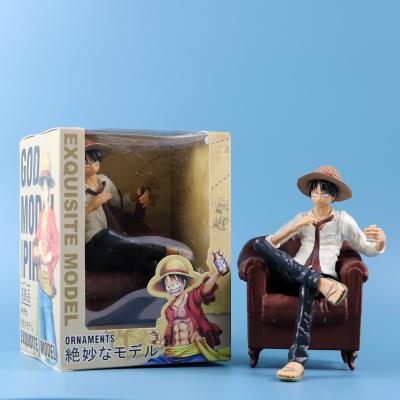 China Popular hot Japanese anime TOY Market cartoon character 3 one piece color MODEL item sitting figure luffy with sofa for sale