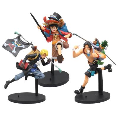 China Fast Delivery 3 Designs Ace Luffy Sabo Brothers Anime Figure PVC Model One Piece Working Toy For Collection for sale