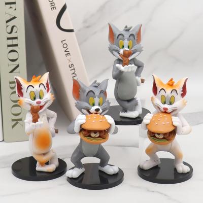 China Cute Cartoon Toy New Next Cartoon Animal Model Toys Set 4pcs Funny Style Eat Hamburg Cat And Mouse Toy For Children for sale