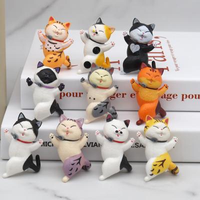 China Promotional Decoration Gift Factory Price Small PVC Toys 10 Pieces Set Cheering Cats For Kids Birthday Party Ornament for sale