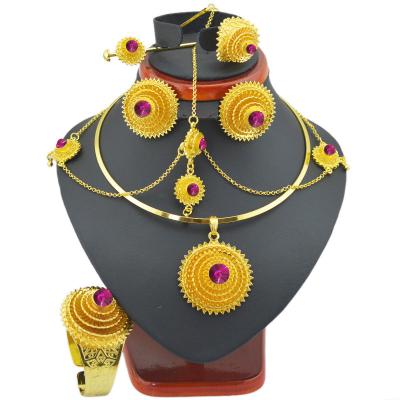 China Large CLASSIC Fashion Ethlyn Ethiopian Jewelry Sets With Wig Gold Plated Stone For Women Ethiopian Wedding Gifts S97A for sale