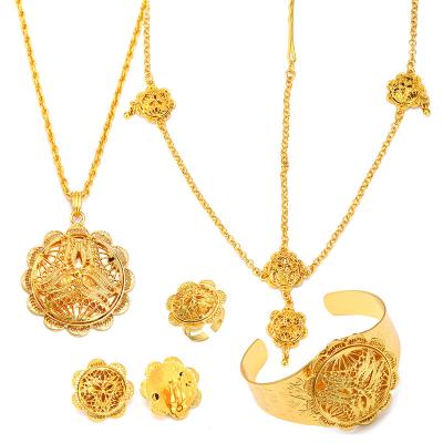 China Wholesale CLASSIC Elegant Round Ethlyn Hollow Flower Shape Gold Plated Wedding Chain Linked Ethiopian Necklace Jewelry Sets S322 for sale