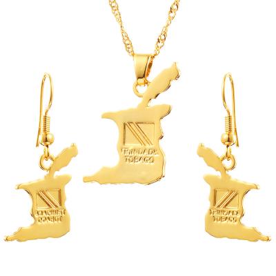 China Ethlyn Trinidad and Tobago Map Earrings Necklace 24K Gold Plated Two-pieces Earrings Pendants Jewelry Sets S143 for sale