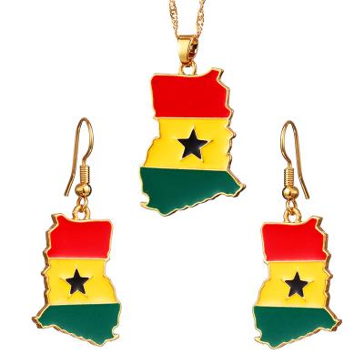 China Ethlyn Ghana Country Map Earrings Necklace Ethnic Jewelry Sets Gift 24k Gold Ghanaian Flag Pendant Accessories For Girls/Women S217 for sale