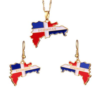 China Ethlyn New CLASSIC Hot Sale Design Map &Flag Pendants Necklaces Earrings Necklaces Jewelry 24K Dominican Gold Plated Country Symbol Gifts S277 for sale