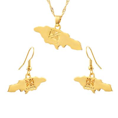 China Ethlyn CLASSIC Two-Piece Sets Jamaica Map and Flag Symbol Pendant For Women 24k Gold Plated Jamaican Jewelry Country Gifts S280 for sale