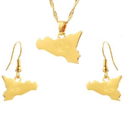 China Latest Italy Sicily CLASSIC Ethlyn Map Two-Pieces Earring Pendants Jewelry Sets 24K Gold Color Italian Sicilia Jewelry Gifts S290 for sale