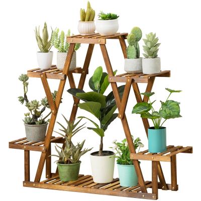 China Large Flower Garden Shelf Flower Stand Convertible Outdoor Wooden Stand Lawn Patio Plant Stand for sale