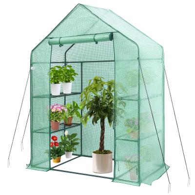 China Easily Assembled 3 Tier Walk In Greenhouse PE Plastic Mesh Small Garden Greenhouse For Flower for sale