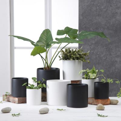 China Nordic Eco-friendly Matte Flower Pot Round Non-hole Ceramic Flower Pot Bonsai Flower Pot With Tray for sale