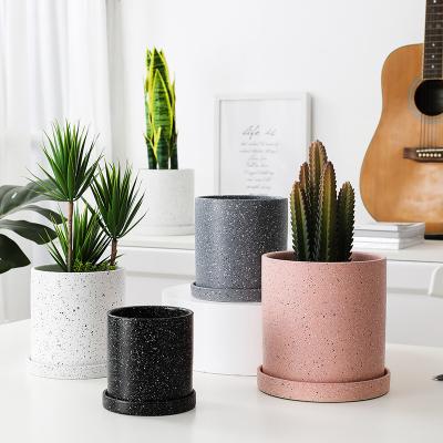 China Eco - Friendly Simple Modern Round Succulents Plant Flower Pots Ceramic Plant Pots With Tray for sale