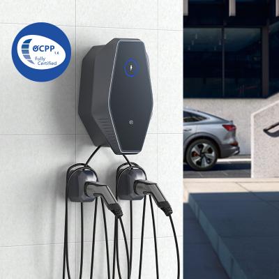 China Home Commercial AC EV Charging Wall Mounted Type AC Guns 14KW Double Wall Mounted Type Home Use Charger - 2 AC EV Car Electric Charger Charging Station for sale