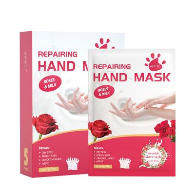 China Hot Selling Beauty Salon+Home Rose Milk Moisturizing Hand Mask for Hand Skin Care Whiten Peeling Hand Mask for sale