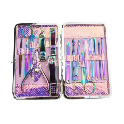 China 16pcs Set Snakeskin Pattern Colorful Nail Clippers Set Gradient Stainless Steel Nail Clippers Cutter Home Use 16PCS Set for sale