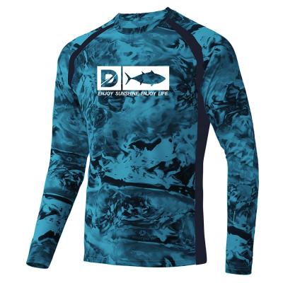 China Custom Logo Antibacterial Mens Fishing Shirts Camouflage UV T-shirt Long Sleeve Fishing Shirt for sale