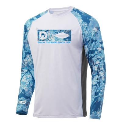 China Antibacterial Custom UV Quick Dry Rash Sleeve Camouflage Protection Light Blue Fishing T-shirts Long Guard for sale