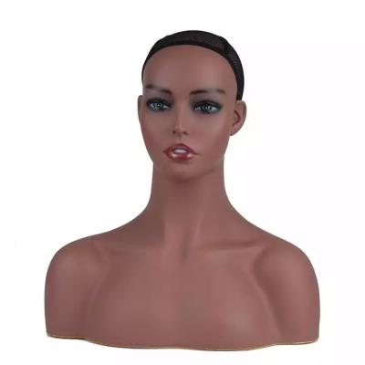 China European Stand Beauty Scarf Hat Display Props Black Mannequin Head For Wigs Realistic Female for sale