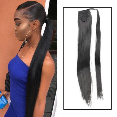 China Body Wave 30 Inch Black Wig Ponytail Hair Clip In Straight Black Synthetic Drawstring Fake Ponytail Wig Wrap Around Long Pony Tail for sale