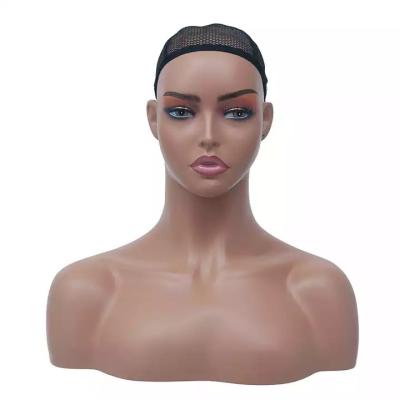 China Realistic Female Stand PVC Wig Display With Shoulder Hair Makeup Fiberglass Human African American Mannequin Smile Human Male Head for sale