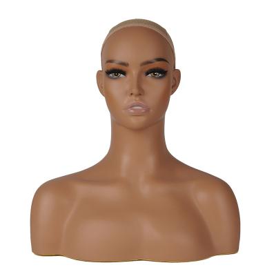 China Wholesale Realistic Female Stand Wig Display With Shoulder Hair Makeup Fiberglass Human African American Mannequin Smile Human Male Head for sale