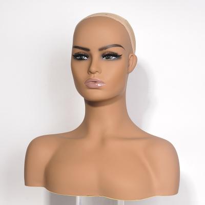 China Wholesale Realistic Female Stand Wig Display With Shoulder Hair Makeup Fiberglass Human African American Mannequin Smile Human Male Head for sale