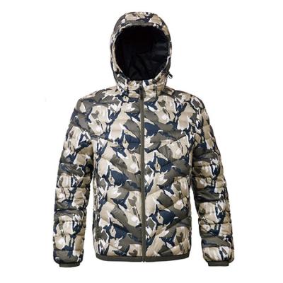 China Anti-Wrinkle OEM Customized Water Resistant Teen Stripper Coat Camouflage Hooded Lightweight Down Jackets Three Colors Blocking Adult Urban Coat for sale