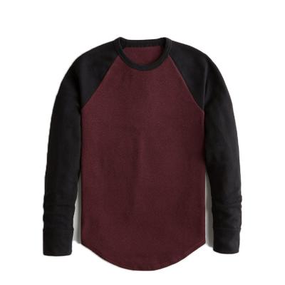 China High Quality Anti-Wrinkle OEM Mens Color Block Full Sleeve Baseball Raglan T-Shirt Soft Waffle Checks Fit Roundneck Tee Top For Men for sale