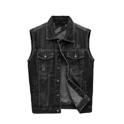 China Men's Casual Big And Casual Fit Type Jean Vest Denim Motorcycle Big Waistcoat Unlined Street Vest for sale