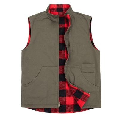 China 2021 Autumn High Quality Men's Anti-Wrinkle Cotton Reversible Plaid Twill Woolen Outwear Sleeveless Vest Jacket Plus Size Casual Safari Vest for sale