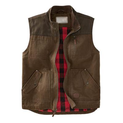 China 2021 Wholesale High Quality OEM Anti-wrinkle Tough Men As Buck Canvas Vest 100% Plus Size Cotton Spring Vest Flannel Lining Winter Vest for sale