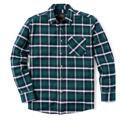 China 2020 OEM Wholesale Cheap Anti-pilling Men's Flannel Wrap Long Button Up Plaid All Cotton Brushed Casual Shirt for sale