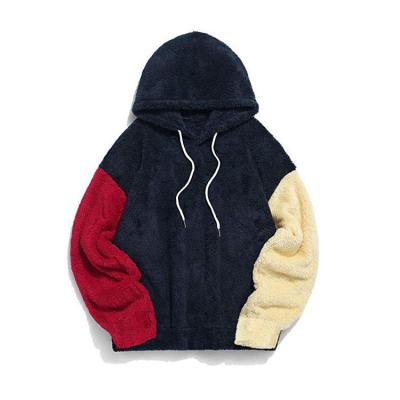 China 3 Colors Mens Plus Size Blocking Patchwork Sherpa Pullover Drawstring Hoodie Hooded Scrambled Sweatshirt for sale