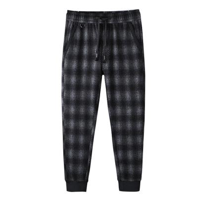 China Viable Classic Casual Men Elastic Waist Plaid Woolen Pants for sale