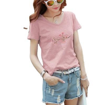 China Hot Selling Anti-wrinkle Spring Fashion Women's Simple Clothes Hide V-neck Short Ladies Casual Sleeve T-shirt for sale