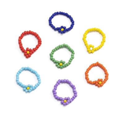 China Adjustable Ring Cute Summer Beads Flower Ring Female Party Holiday Jewelry FASHIONABLE Colorful Bead Adjustable Gift for sale