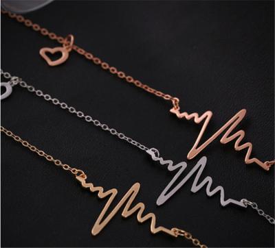 China Hiphop Electrocardiogram Necklace Pendant Heart Shape ECG Necklace Titanium Steel Women Necklace for sale