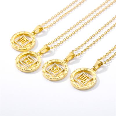 China 12 TRENDY 18K Zodiac Necklace Stainless Steel Gold Plated Necklace Chain Zodiac Sign Necklaces for sale