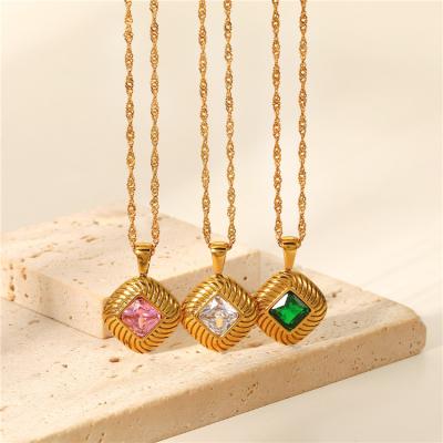 China FASHIONABLE Zircon Necklace Square 18K Gold Chain Stainless Steel Pendant Necklace for sale