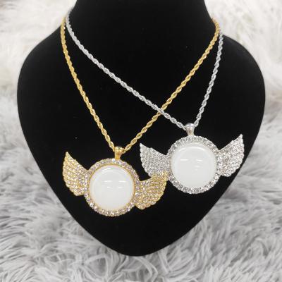 China New Fashionable High Quality Hiphop Sublimation Hiphop Angle Wings Necklace Customized Photo Jewelry for sale