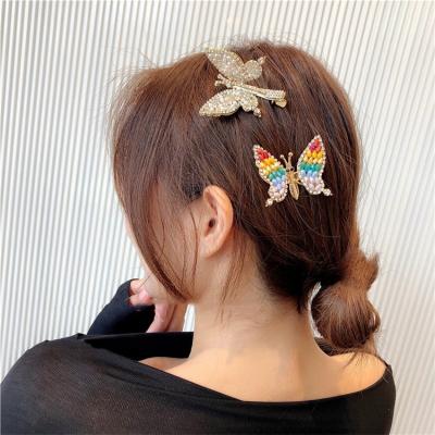 China Fashion Girl Wings Rhinestone Hairpin Elastic Bobby Pin Butterfly Hair Clips For Women As Picture for sale