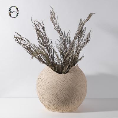 China Minimalist Design Handmade Ceramic Black White Khaki Ceramic Spherical Home Decor Fish Scale Pattern Home Decor Vase Luxury Flower Vase for sale