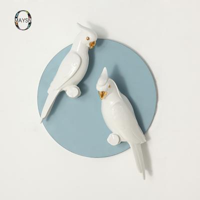 China Minimalist Merlin Animal Wall Art White Parrot Shape 3D Statue Wall Art Bird Wall Decor Home Accessories With Ceramic Home Decor for sale