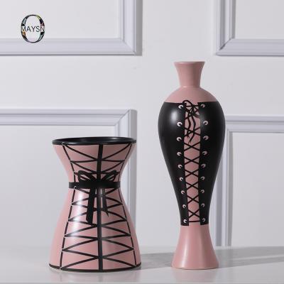 China Art Decor Ceramic Pink jarrones decorativos keramik vase decorative vase for living room modern vase for sale