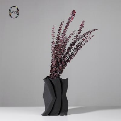 China 3D printed art artificial flower modern design abstract vase gray vase shape minimalist ceramic waving creative vase for sale