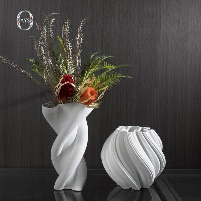 China Minimalist Postmodern Unique Shape 3D Printing Vase Home Decor Accessories White Ceramic Porcelain OEM Colors Ceramic Vases for sale