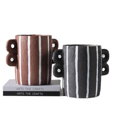 China Minimalist black and white stripe flower vase for home decor modern nordic jarron vase decorative keramik ceramic vaso and porcelain vases for sale