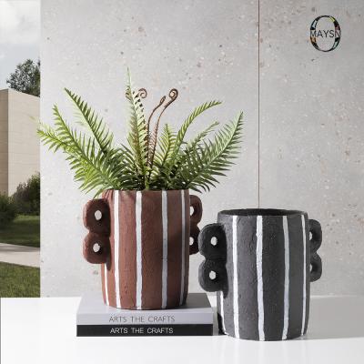 China Art Decor Ceramic Decoration Red and Black Vase with Unique White Stripes Totem Spirit Flower Vases for sale