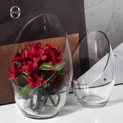 China Unique Modern Minimalist Slanted Cut Glass Flower Vase Design Vases For Home Decor for sale