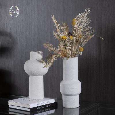 China Retro Ceramic Minimalist Porcelain Handmade Stoneware Floral Home Decoration Handwork Ornaments White Flower Vase for sale