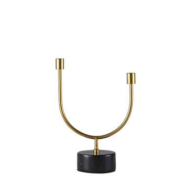 China Modern/Minimalist Luxury Home Decor U Shape Copper&Marble Candle Holder Home Item Accessories For Home Table Candle Holder for sale